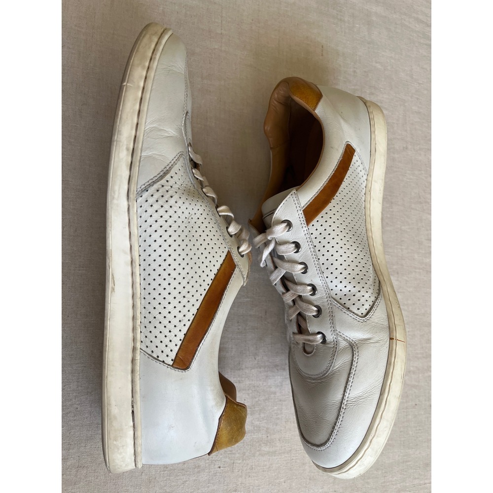 Magnanni Mens White Leather Perforated Low Top Sneakers 20844 Size 12 M